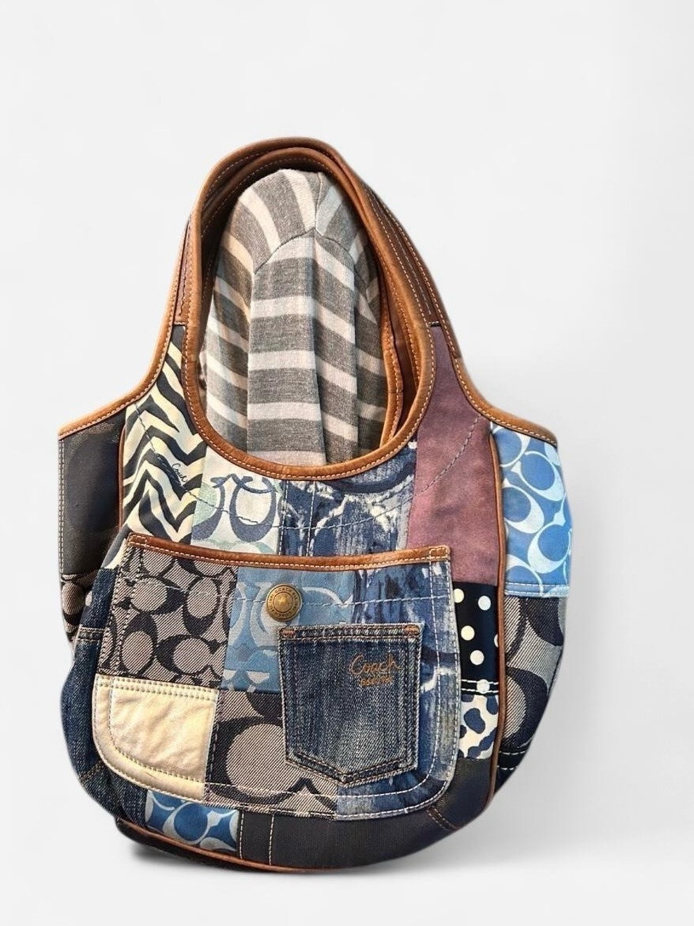 Coach Patchwork Shoulder Bag in Blue, Brown and Cream